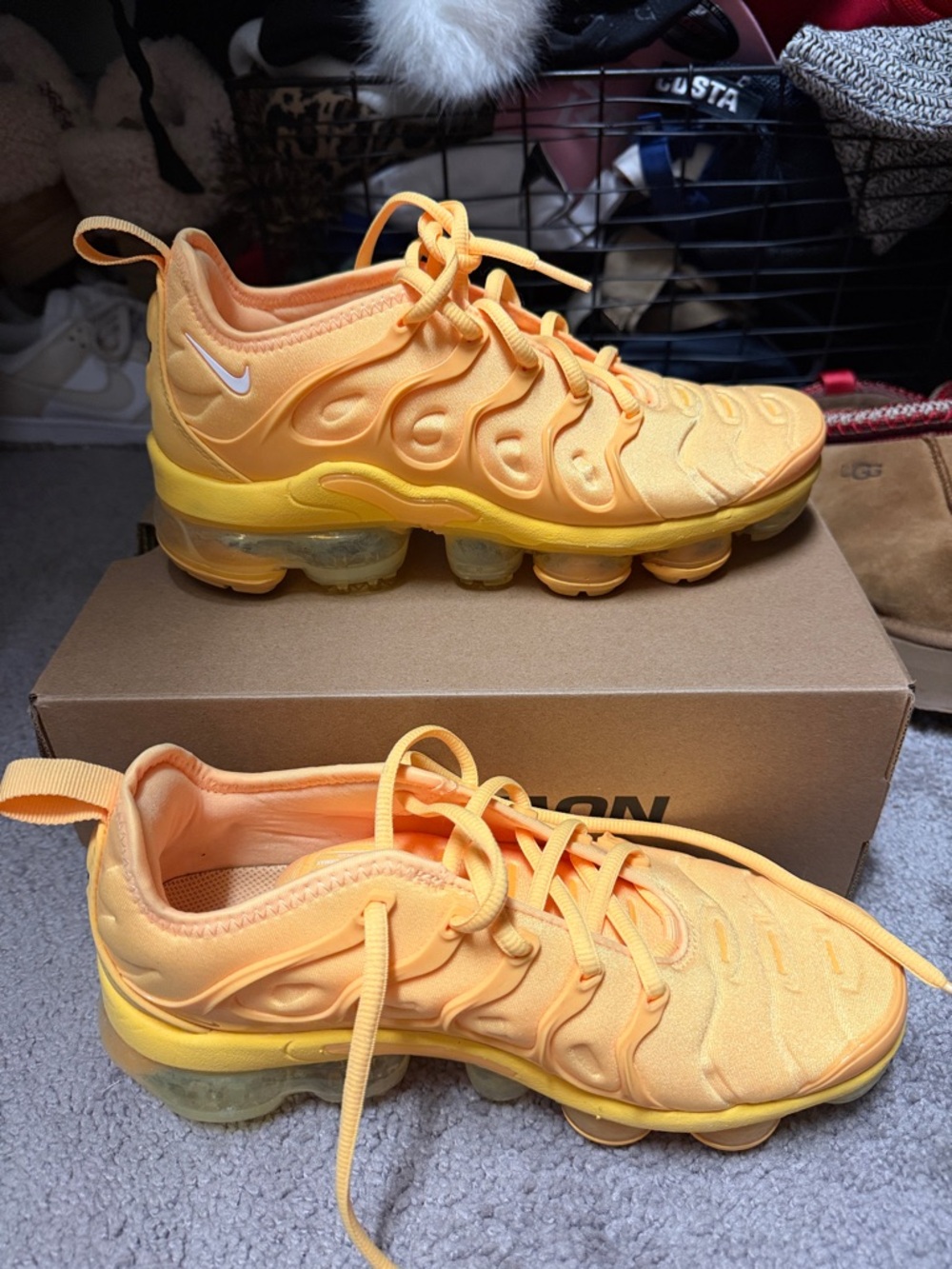 Nike Kids Orange and Yellow Vapor-Style Sneakers